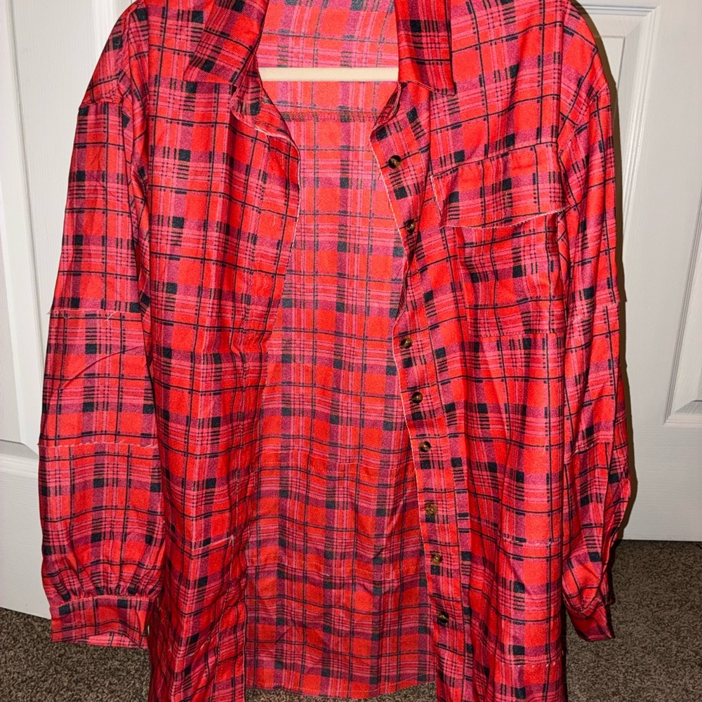 Amazon Red Plaid Button Down Shirt